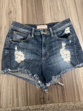 #12
Title: Guess Jeans Distressed Denim Shorts Size 26 Dark Wash Frayed Hem